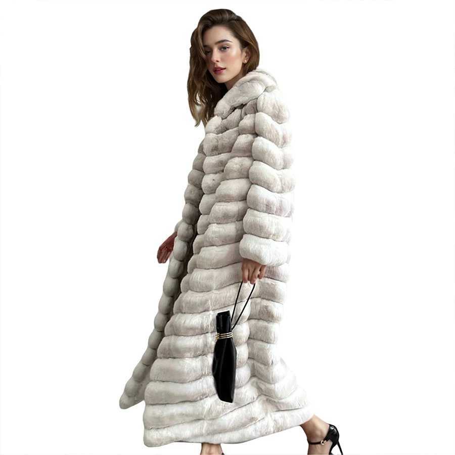 Womens Long Winter Fur Coat Women Natural Chinchilla Rabbit Fur Jacket For Women Warm Winter Best Selling Real Fur Coat H251024