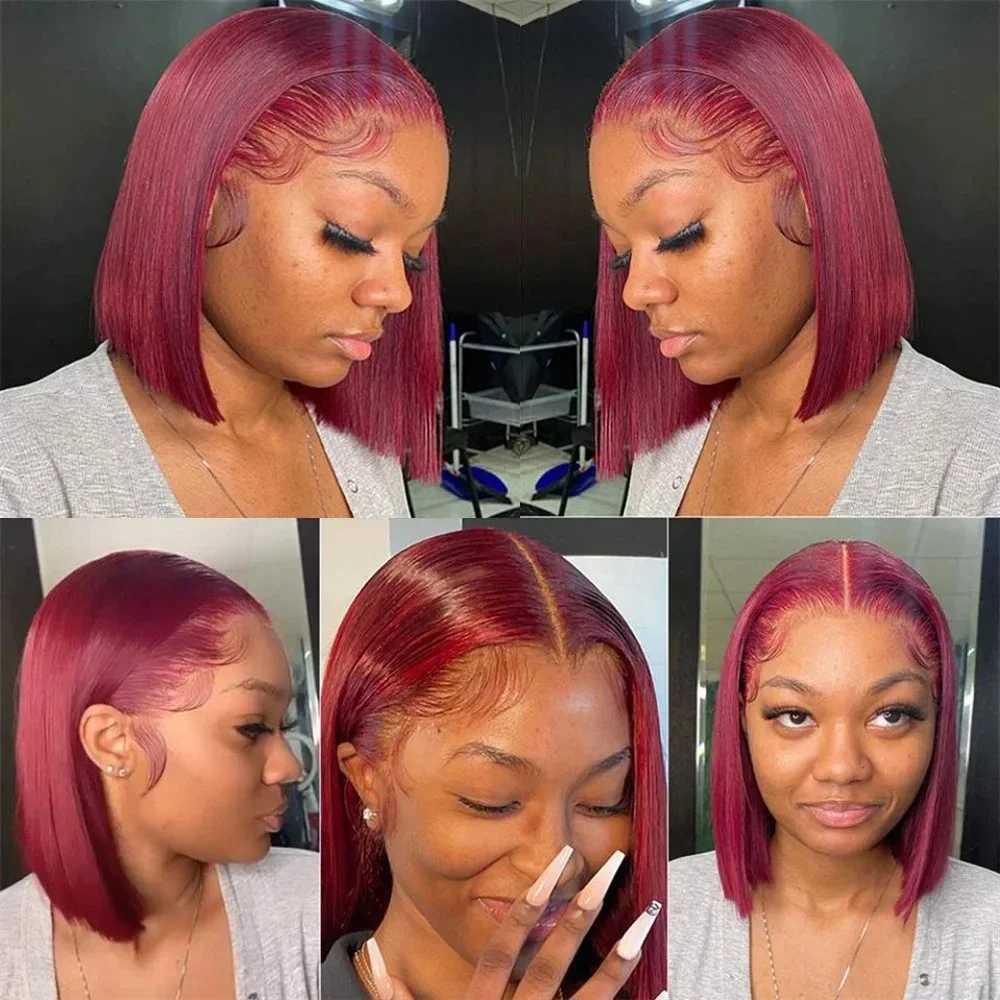 99J Burgundy 13x4 Bob Straight Pre Plucked Human Hair Wigs Short Brazilian Human Hair Wigs Transparent Lace Human Hair Wig W251023