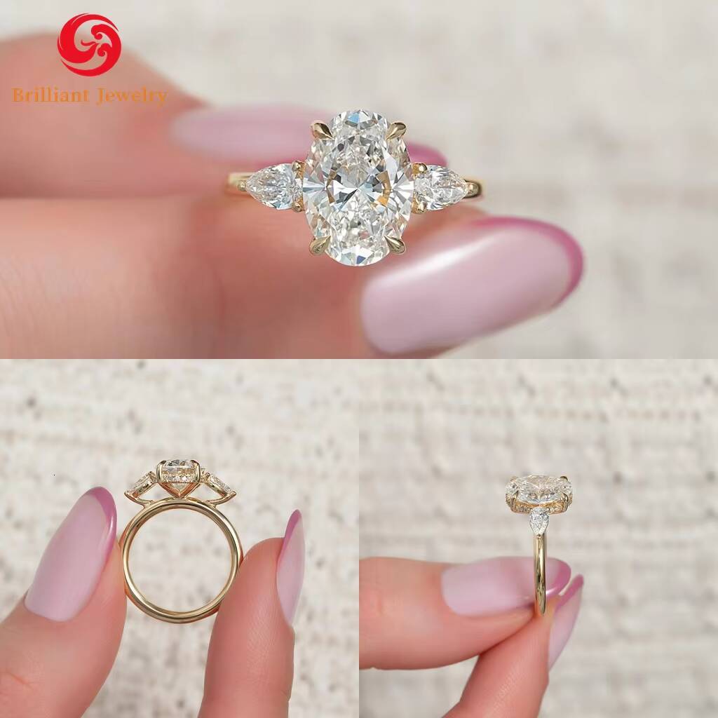 Fine Jewelry 925 Silver 18k Gold Plated Oval Diamond VVS VS IGI Certified Lab Grown Diamond Ring for Women Engagement Rings