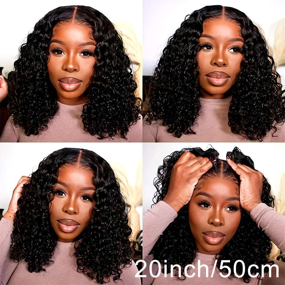 4X4 Lace Front 200 Density HD Transparent Frontal for Women Curly Wave Glueless Wigs Human Pre Plucked with Baby Hair Natural Black