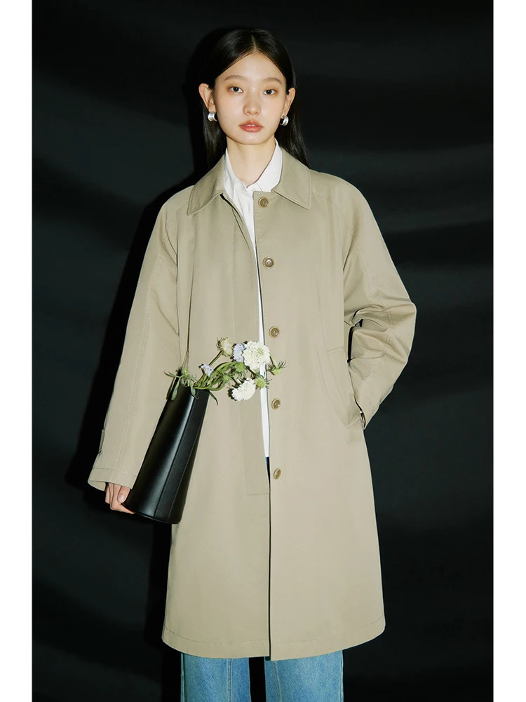 ZIQIAO Korean Style Midlength Khaki Windbreaker for Women Spring Singlebreasted Simple Casual Trench Jacket Female 251021