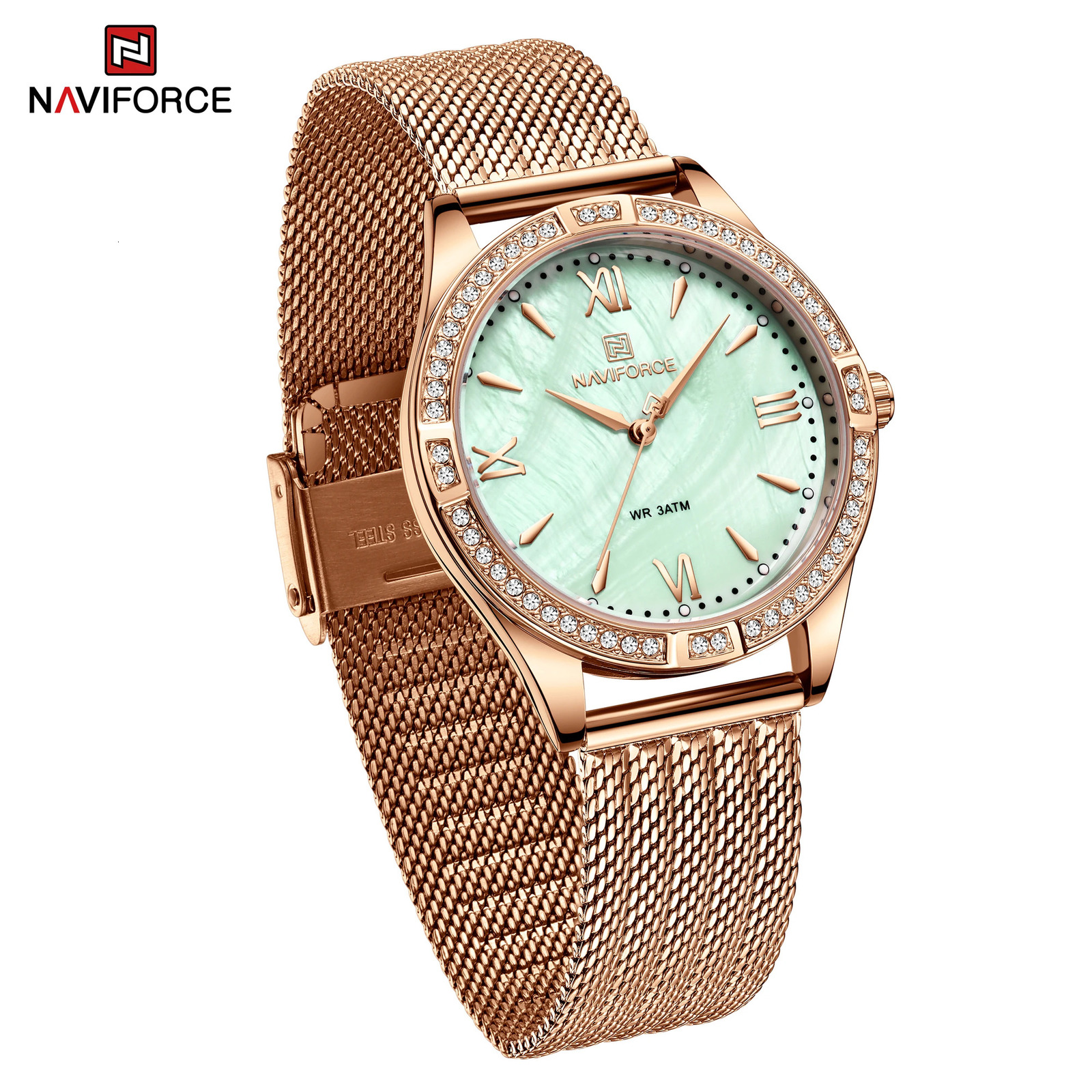 Naviforce 5028 Original Round Watch For Woman Waterproof Ladies Mesh Watch Fashion Stainless Steel Quartz Womens Clock 251021