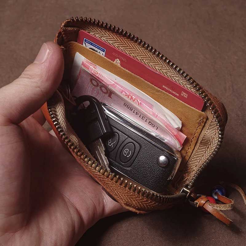 GURO High Quality Genuine Leather Home Car Key Bag Retro Men Handmade Top Cowhide Coin Purse Women Zipper Mini Wallet Card Holde Z251023