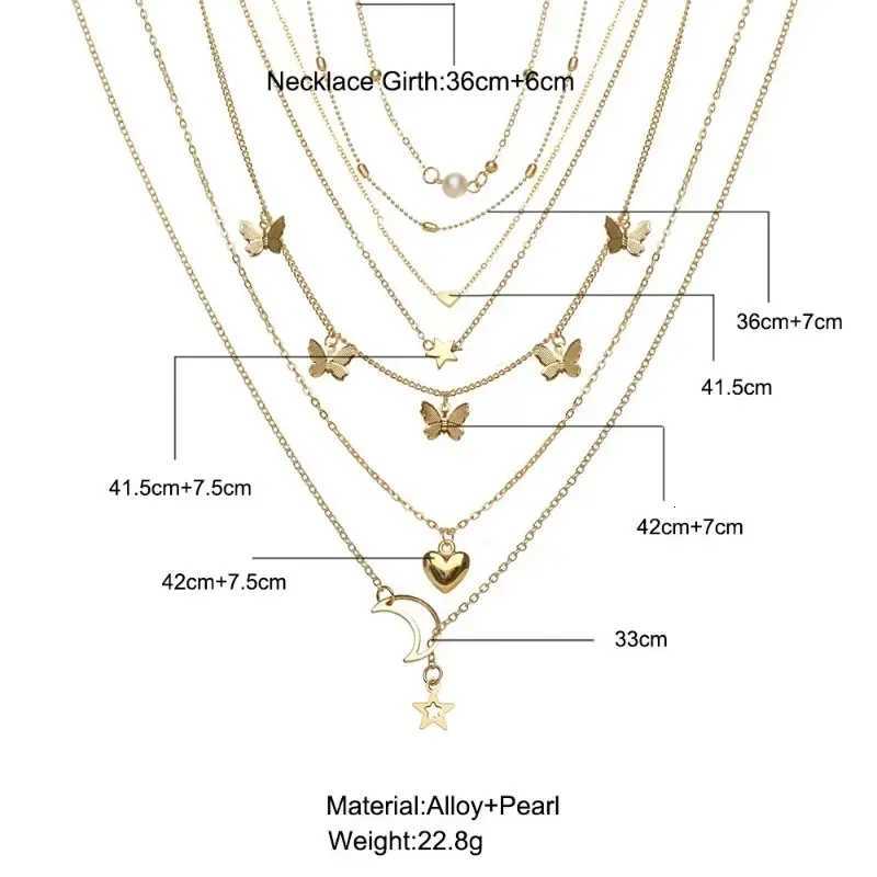 6PCS Necklace Simple Temperament ly Butterfly Star Moon Popular La Necklace Set for Women Jewelry European and AmericanXJ251024