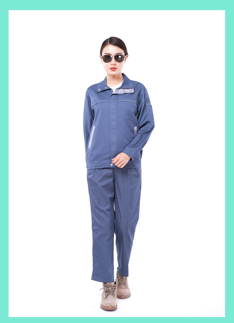 Spring and Autumn workwear, polyester cotton long sleeved men's and women's factory workshop workwear set, breathable and wear-resistant lab