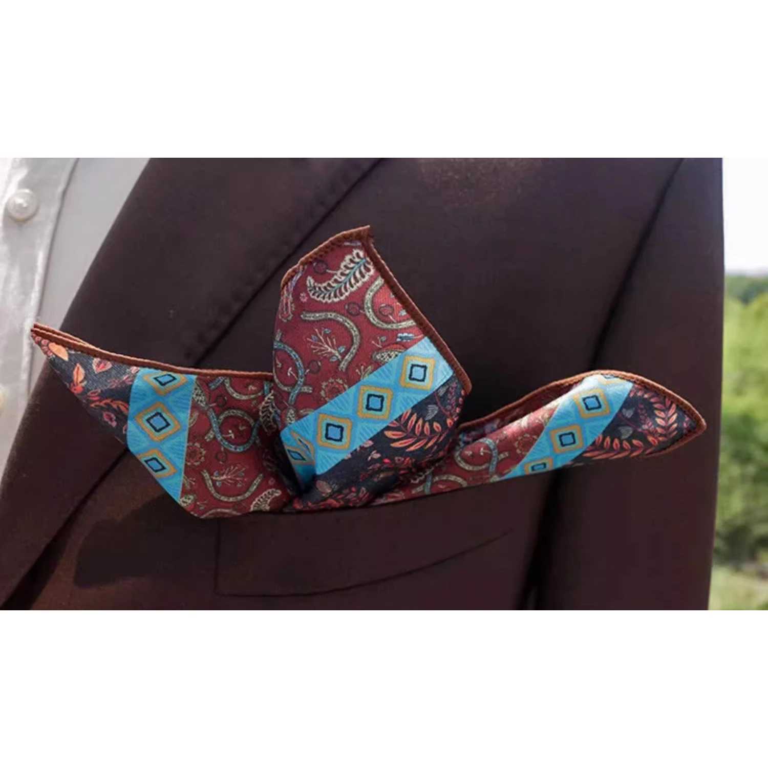 2025 New ral Printed Pocket Square For Men Formal Silky Soft Handkerchief Wedding Suit Accories Fashion Brown w Hanky Y251024