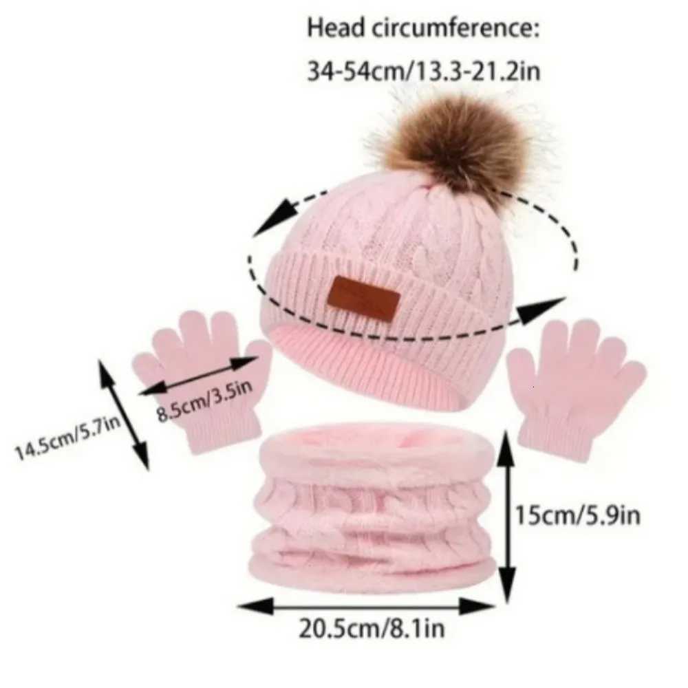 3pcsset Solid Color Baby Hat Scarf Gloves Set Cute Pompom Warmer Knitted Hats Comfortable Kids Hat Set Autumn WinterL251024