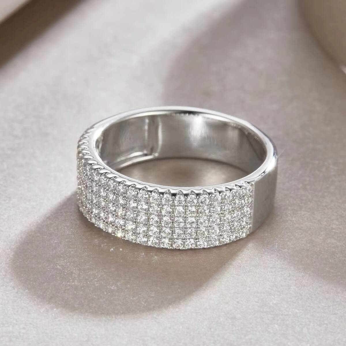 Custom 925 Sterling Silver Stacking Rings Fine Jewelry Five Row VVS D Moissanite Tennis Eternity Ring for Women Wedding Band