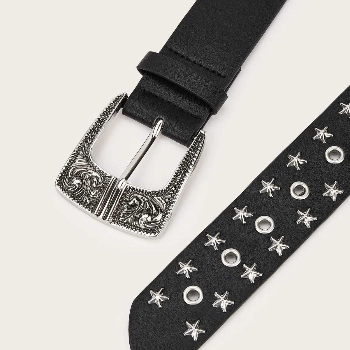 New Personalised Star Wide Belt for Women Fashionable Punk Style Black Jeans Accessories Casual Rivet Student Belt W251024