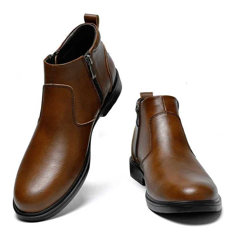 Fashion Brogue Chelsea Men Boots Classical Style Leather Ankle Boots Genuine Leather Mens Winter Plush Snow Botas Walking Shoes W251024