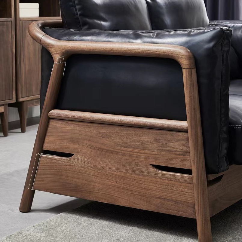 Nordic Solid Black Walnut Combination Sofa Minimalist Home Living Room Natural Wood Furniture Three-Seater