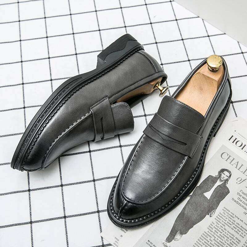 Premium Sier Business Men's Oxford Leather Brand Loafers Slip On High Quality Wedding Soft Sole Dress Shoes