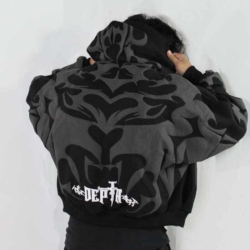 2025 Autumn Winter Letter Foam Loose Trendy Street Hip-Hop Zipper Hooded Sweatshirt for Women