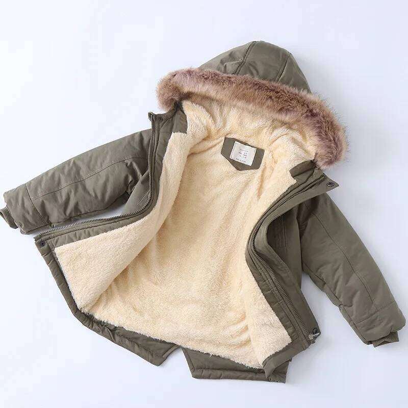 Autumn Winter Children Boy Outerwear Coat Hooded Plus Veet Thicken Warm Jacket For 4-14 Year Kids Girl Parka