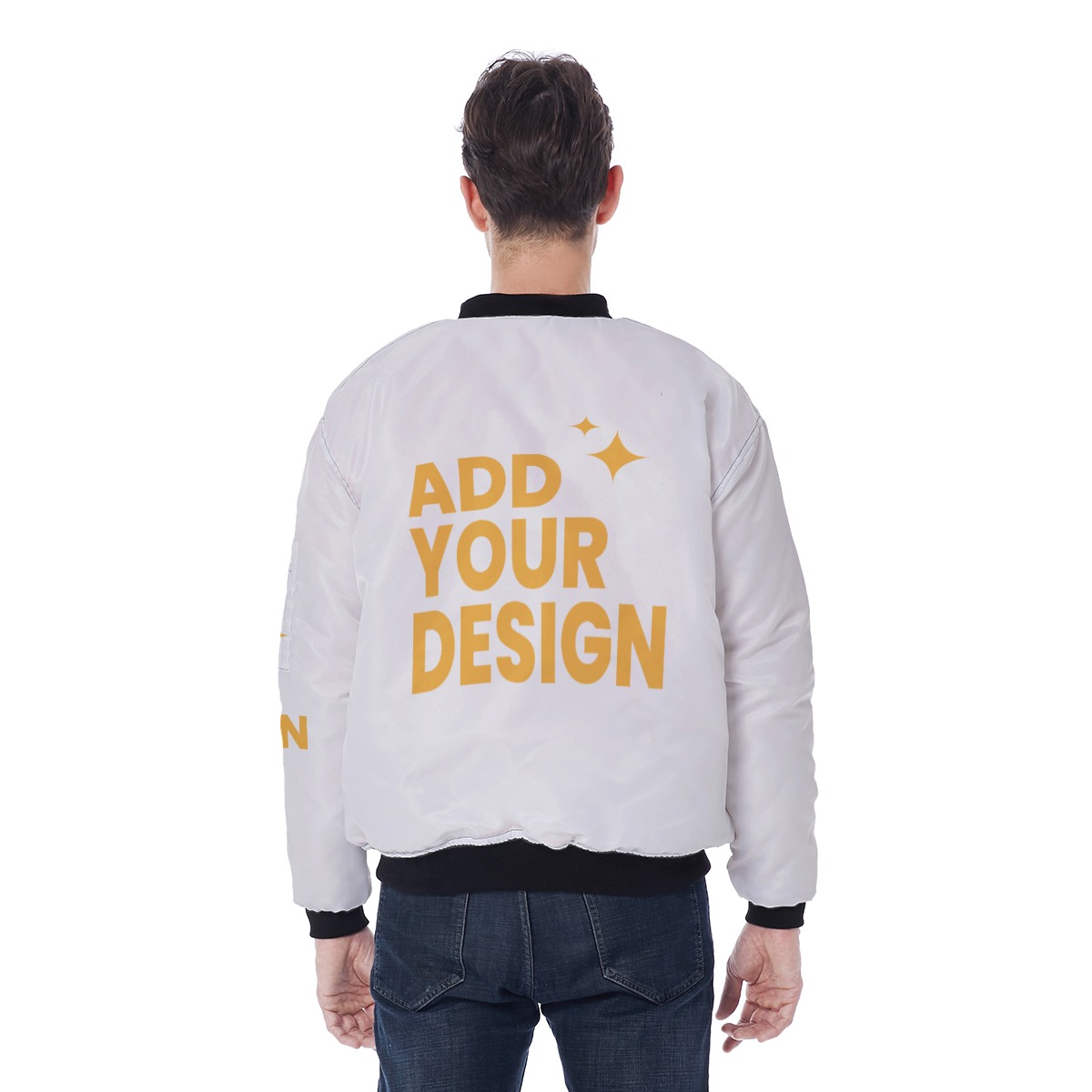 DHgatepod Men's Sleeve Pocket Bomber Jacket - All-Over Print Twill Weave Aviator Coat with Orange Lining & Zipper Detail