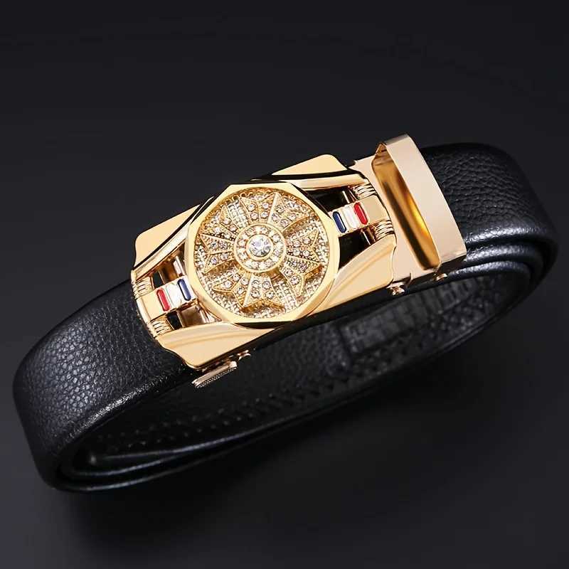 Mens automatic buckle belt rotating buckle head belt formal casual versatile wear highquality material luxury mens belt W251024