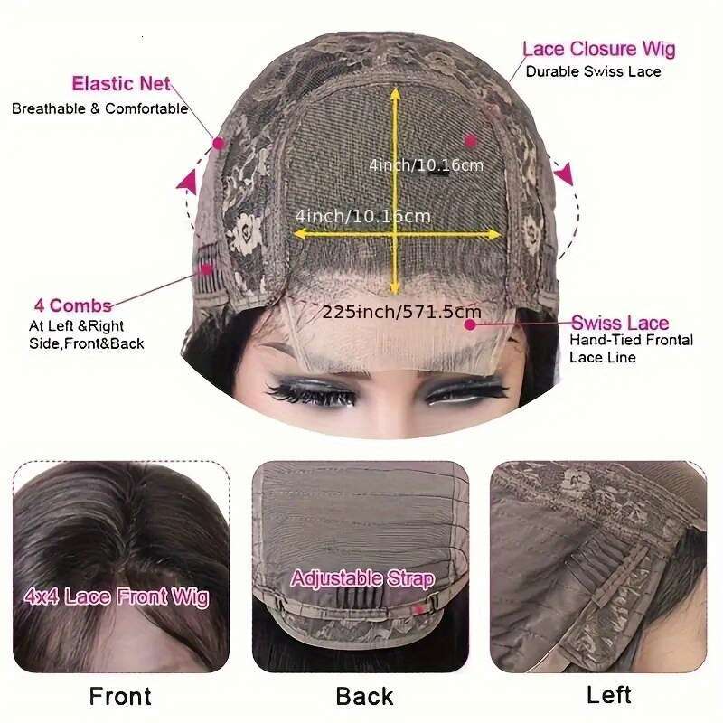 200% Density Glueless 4x4 HD Sheer Pre-Plucked Baby Hair Loose Deep Social Potluck Suitable Gift Full Women Glueless, Ready to Wear Wigs, Lace Front R