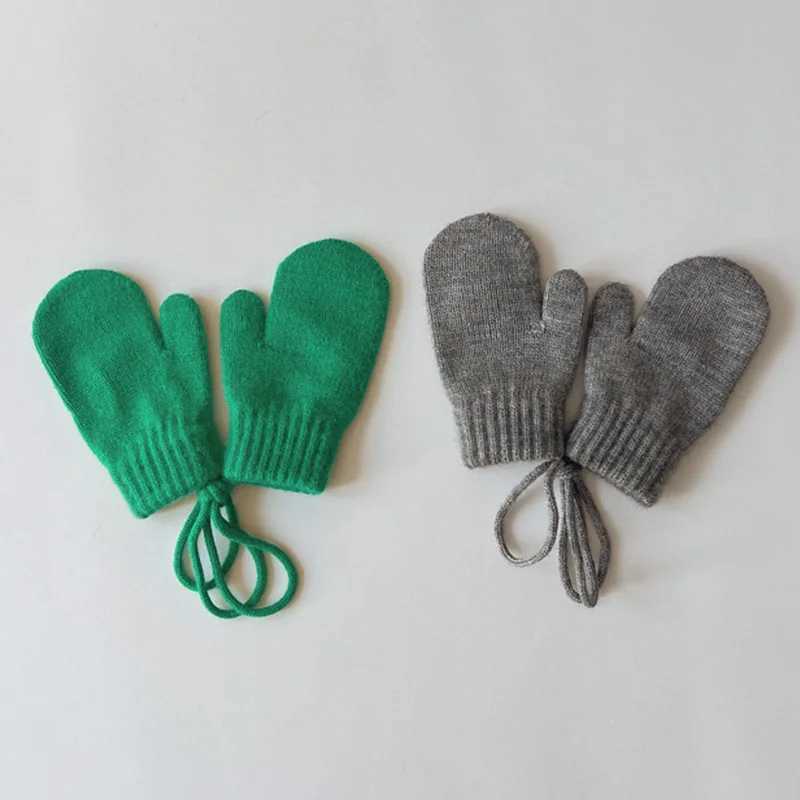 Wool Baby Winter Gloves Candy Color Halter Kids Mittens for Children Girls Boys Accessories Warm Knitted Kids Gloves 14Y Y251024