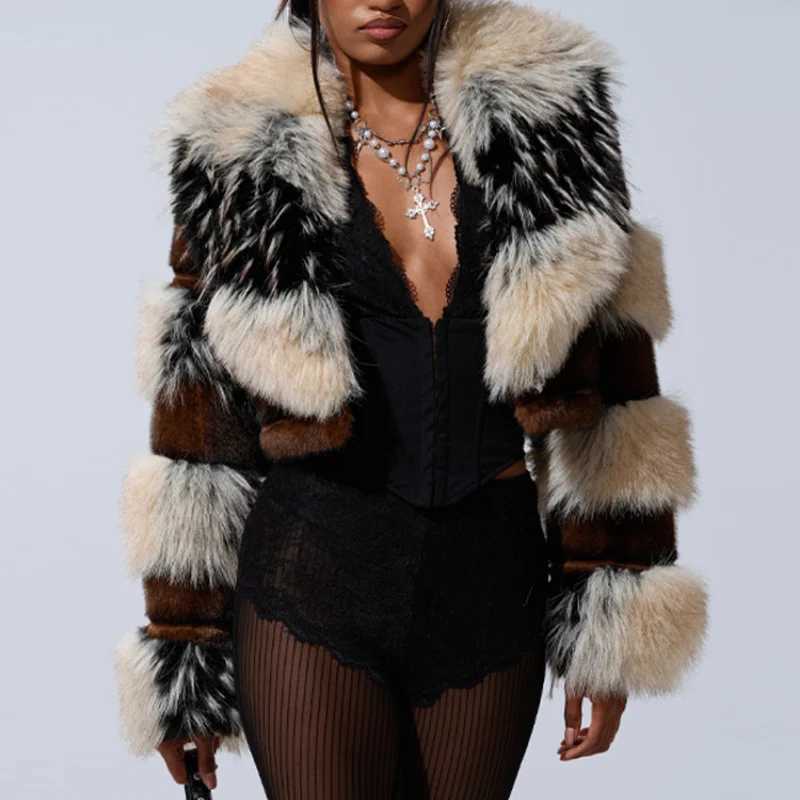2025 Womens Autumn Winter Faux Fur Jacket Long Sleeve Lapel Furry Crop Fashion Warm Thick Coats New Lady High Street Outwears H251024