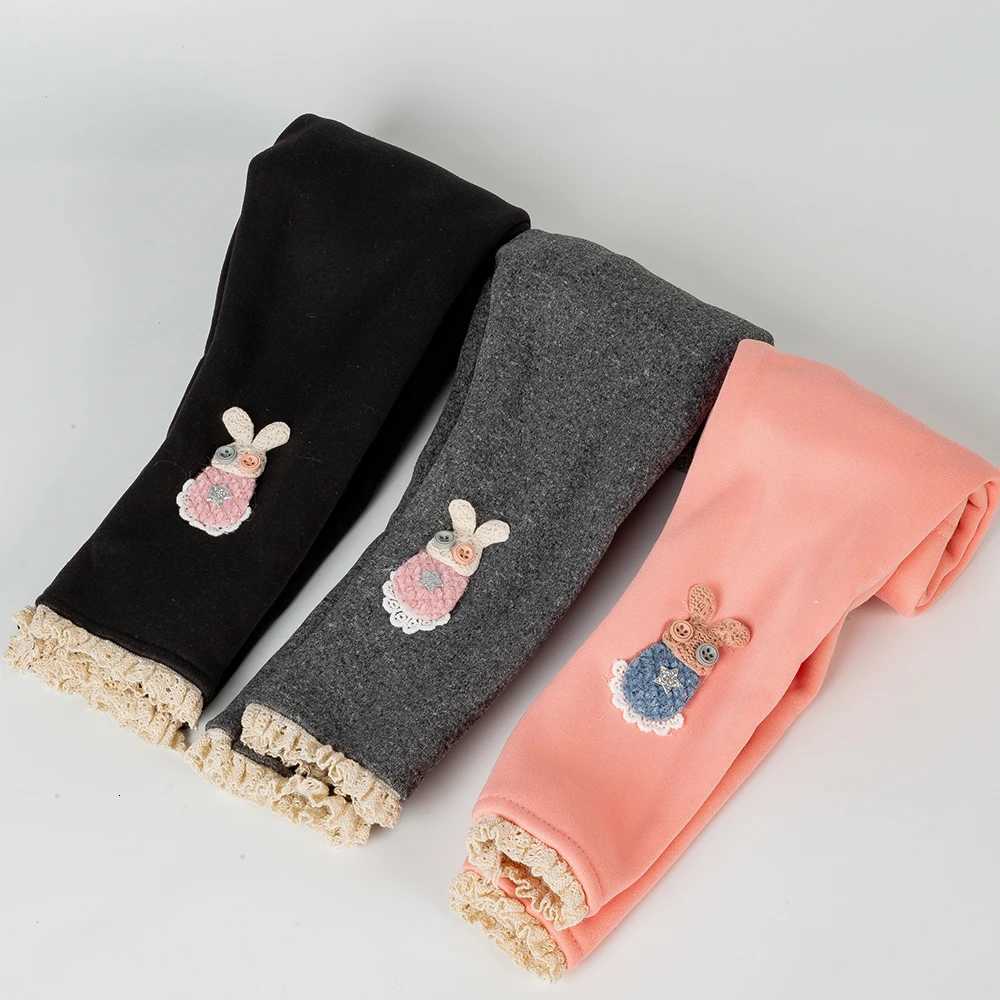 Girls Warm Tight Pants 211 Year Old Cartoon Rabbit Plush Childrens Pants Thick Fashion Solid Color AutumnWinter LeggingsT251024