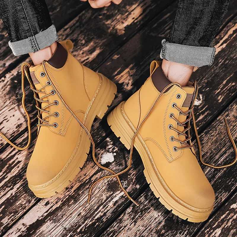 Men Retro Work Shoes Autumn Winter Thick Bottom High Top Non Slip Warm Casual Boots Leather Laceup Big Head Tooling Boots 2024 W251024