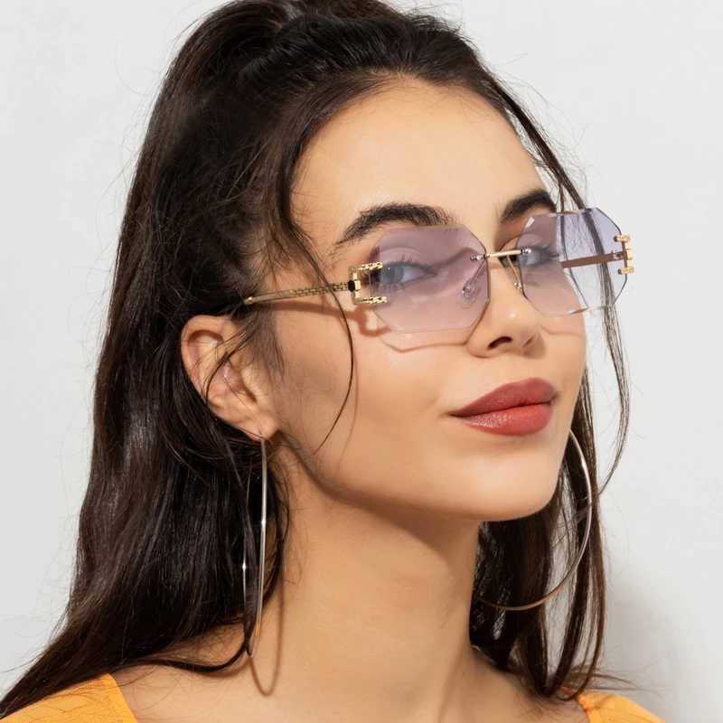 Retro Sunglasses Women Brand Designer Rimless Polygon Sun Glasses Fashion Shades Square Cutting Lens Ladies Frameless EyeglassesT251024
