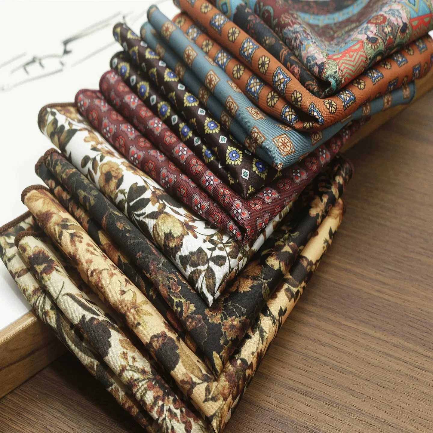 2025 New ral Printed Pocket Square For Men Formal Silky Soft Handkerchief Wedding Suit Accories Fashion Brown w Hanky Y251024