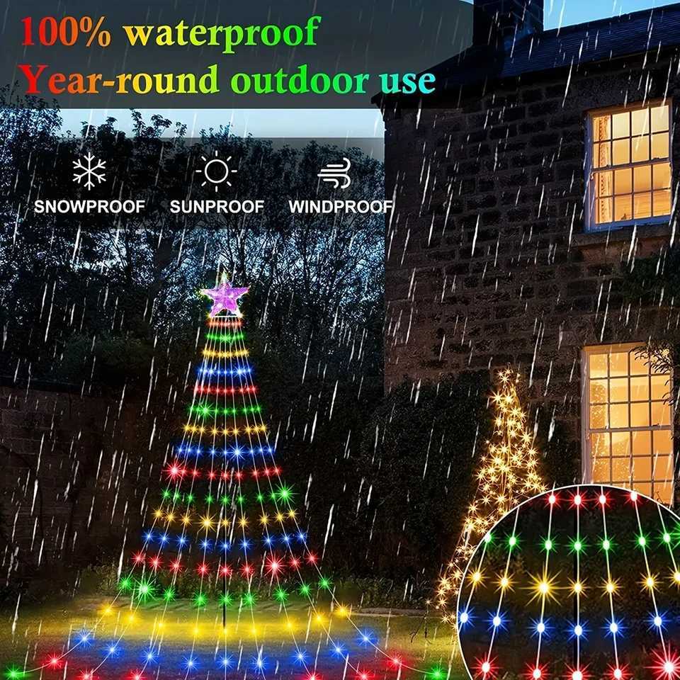 1PC Fivepointed Star Waterfall Lights USBSolar Powered Christmas String Lights for Christmas Party Halloween Home Decor C251024