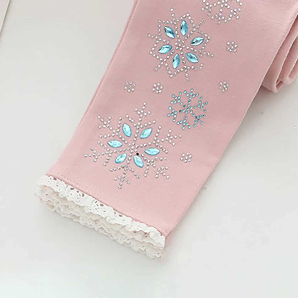 HighQuality Girls Casual Daily Wear Pants Spring and Autumn Adorned Elegant Snowflake and Rhinestone Designs Kids LeggingsT251024
