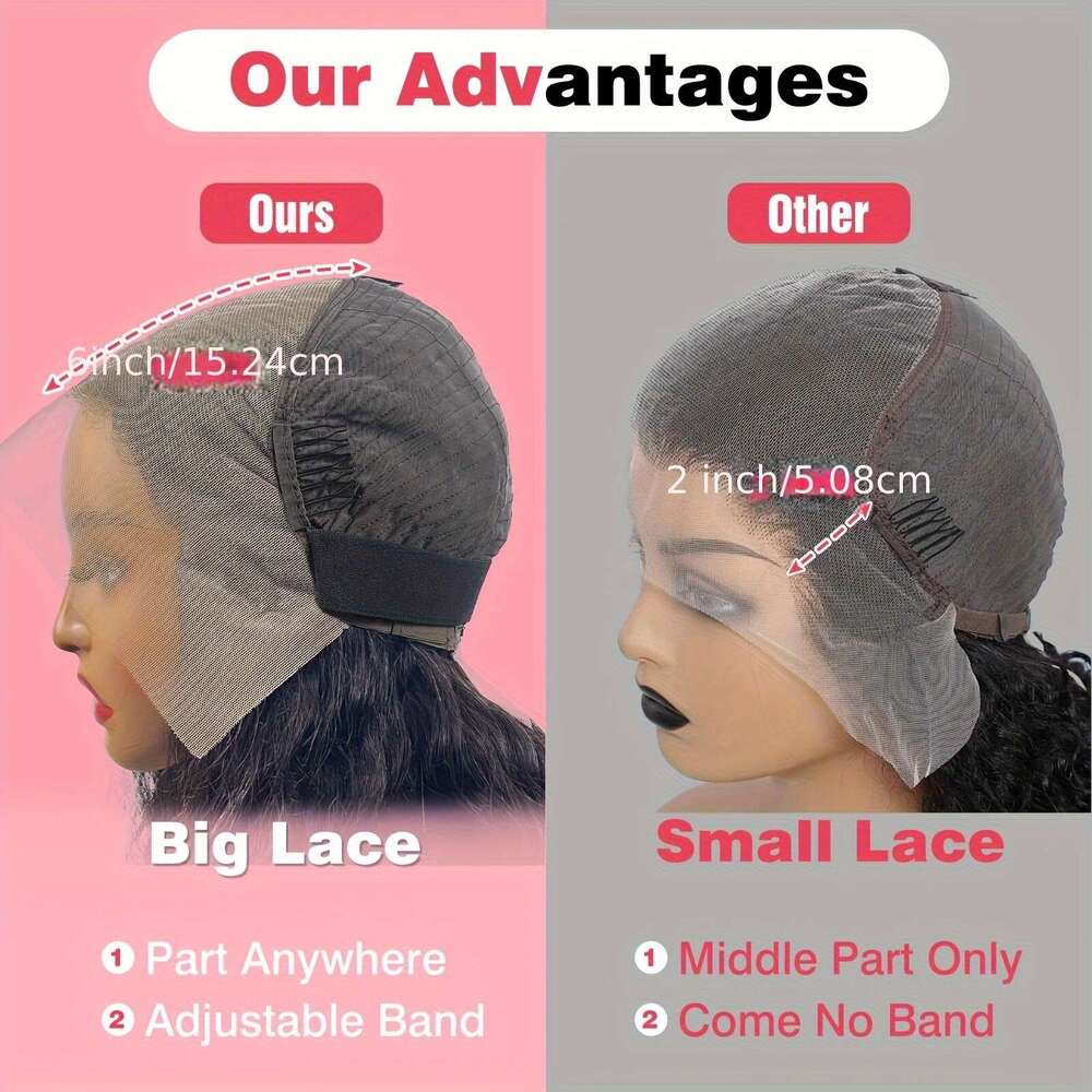 13x6 Wave Front HD Full Lace Frontal Wigs Pre Plucked Bleached Knots 250% Density Deep Curly Human Hair Wig Natural Color 8-36 Inch