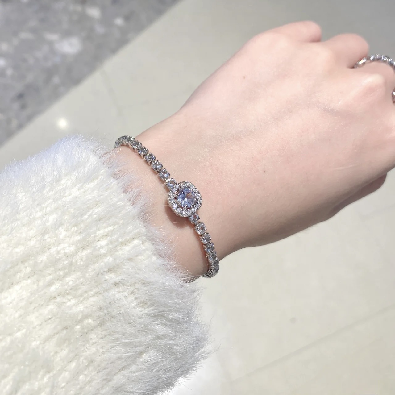 TaiYang New Gold Plated Copper Full Eternity Square Bracelet, Geometric Minimalist Cuff with Complete Crystal Pave for Women