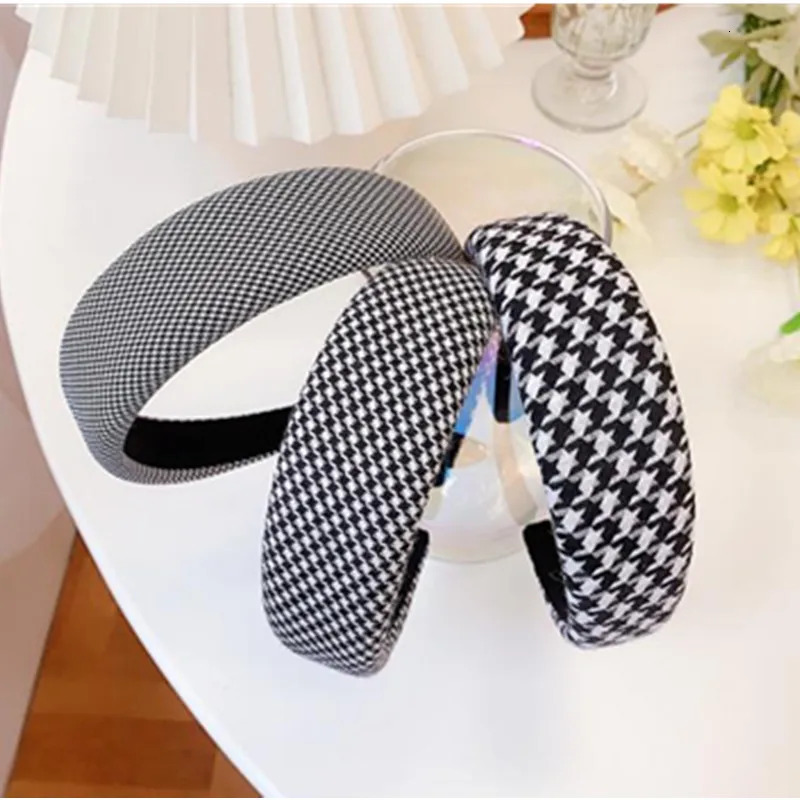 Women Classic Houndstooth Plain Headbands Sponge Inside Ladies Plaids Print Padded Hairbands Style Head Band 251023