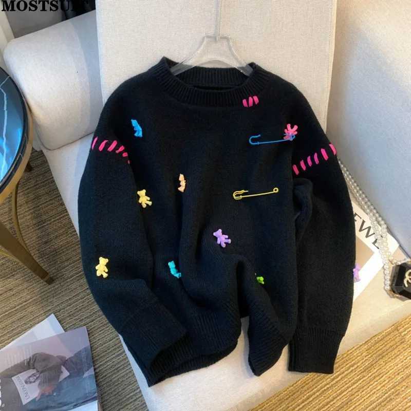 Stylish Korean Kawaii Sweater Women Autumn Winter Long Sleeve Oneck Loose Tops Pullover Casual Fashion Ladies Chic Jumper 2022T251025