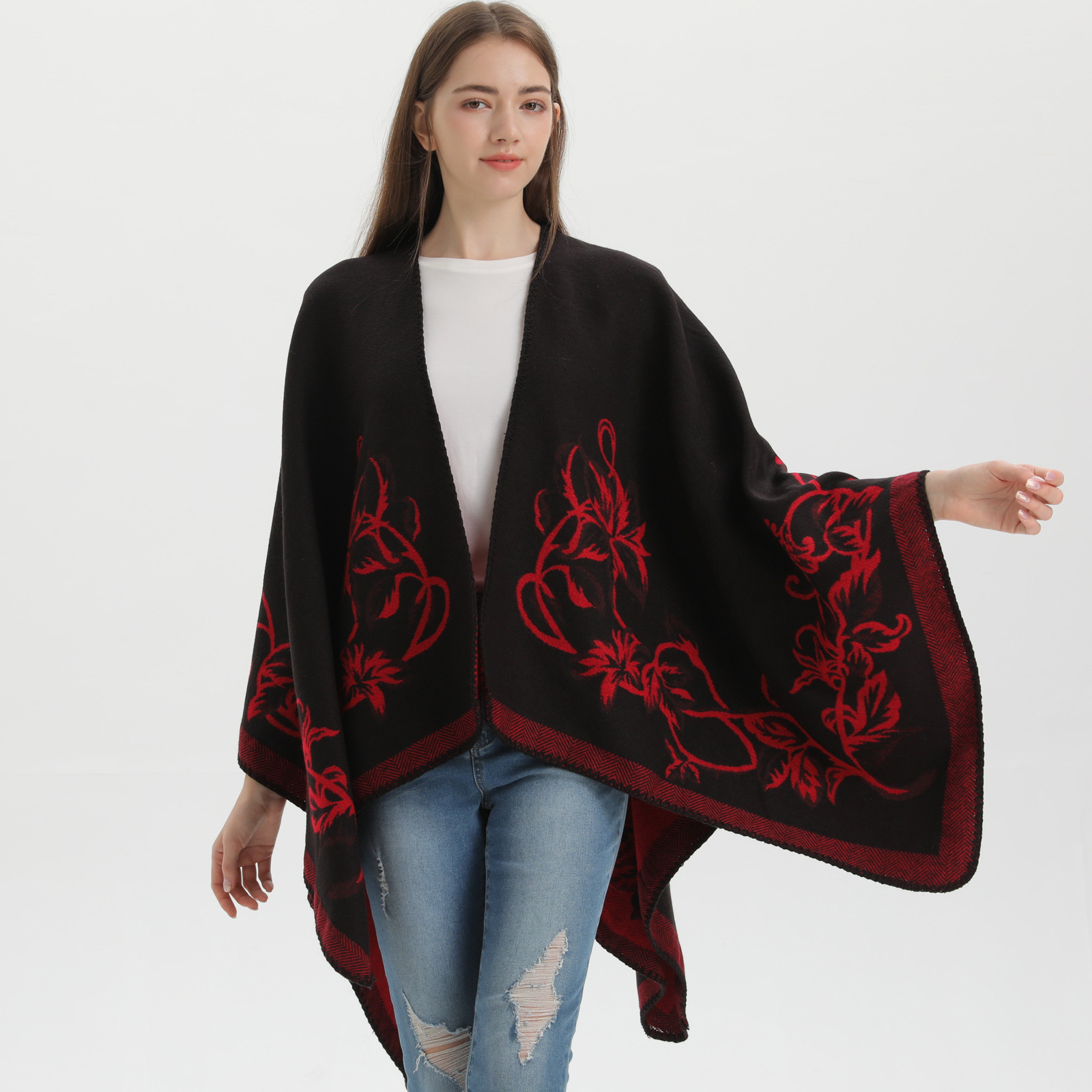 Womens Shawl New Autumn Winter Imitation Cashmere Jacquard Split Warm Thickened Shawl Cape Hot Sale