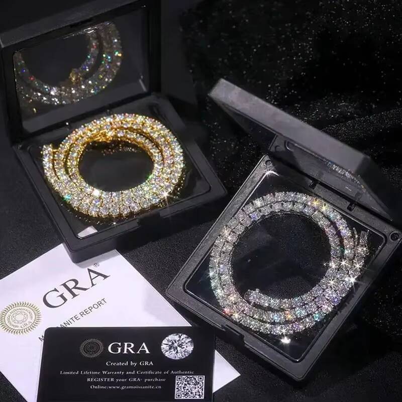 Hip Hop Iced Out D Color White Vvs 925 Sterling Silver 3mm 4mm 5mm 6mm 7mm 8mm Moissanite Diamond Tennis Chain Necklace