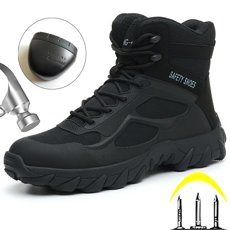 Mens outdoor safety Boots desert tactical Boots PunctureProof Work Boots Steel Toe shoes Protective Boots Indestructible shoes 251021