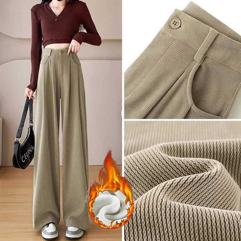 Winter Hot Sale Lady High Waist Thermal Pants Female Plush Straight Leg Trousers Girls Snow Warm Fleece Casual Daily PantsT251025