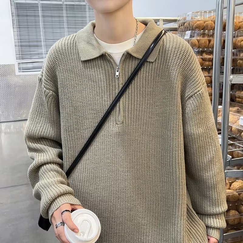 Half-zip Sweater Designer Sweater For Men Spring And Autumn Style Lazy Style Turn-down Collar Knitwear Casual Loose Simple Design