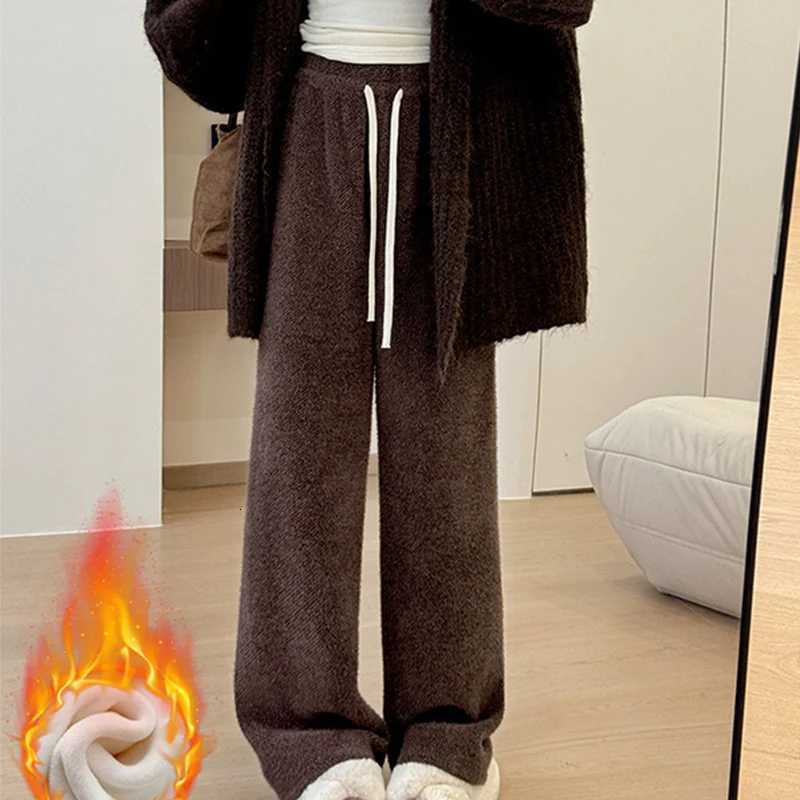 Imitation Mink Soft Pants for Women High Waist Fleece Straight Casual Pants Woman Loose Drawstring Thick Plush Trousers LadiesT251025
