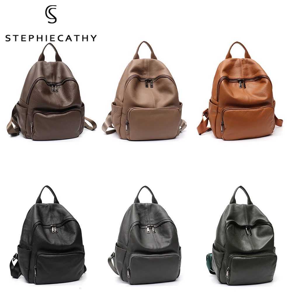 Fashionable Soft Real Cowhide Backpack Women Men Multi Zip Pockets Solid Color Versatile Daily Casual Spacious Knapsack Travel W251025
