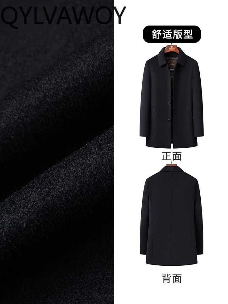 QYLVAWOY Mens Winter Thickened 100 Wool Coat MiddleAged Dads Style MidLong Lapel Woolen Outerwea abrigo para hombre LJ2068T251025