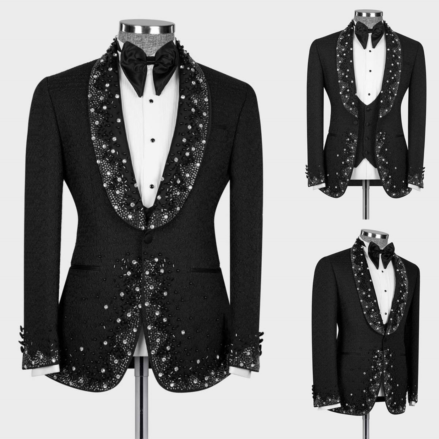 Stunning Men Suits 1 Piece Jacket Shawl Lapel Glitter Beaded Crystal Wedding Groom Tuxedos Male Prom Customized trajes para hombre
