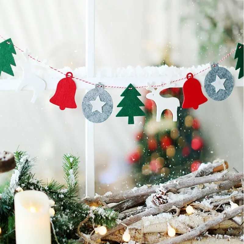 Christmas Banner Garland Wool Felt Triangle Merry Christmas Decor for Home Navidad Christmas Ornaments Xmas Decor New Year C251024