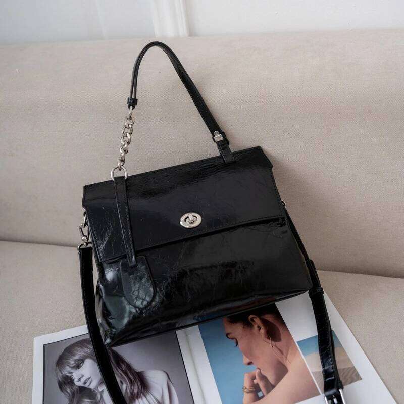 Business Elegant Women Shoulder Tote Office Large Genuine Leather Turn-Lock Flap Cover Square Minimalist Messenger Bag Suotong1025