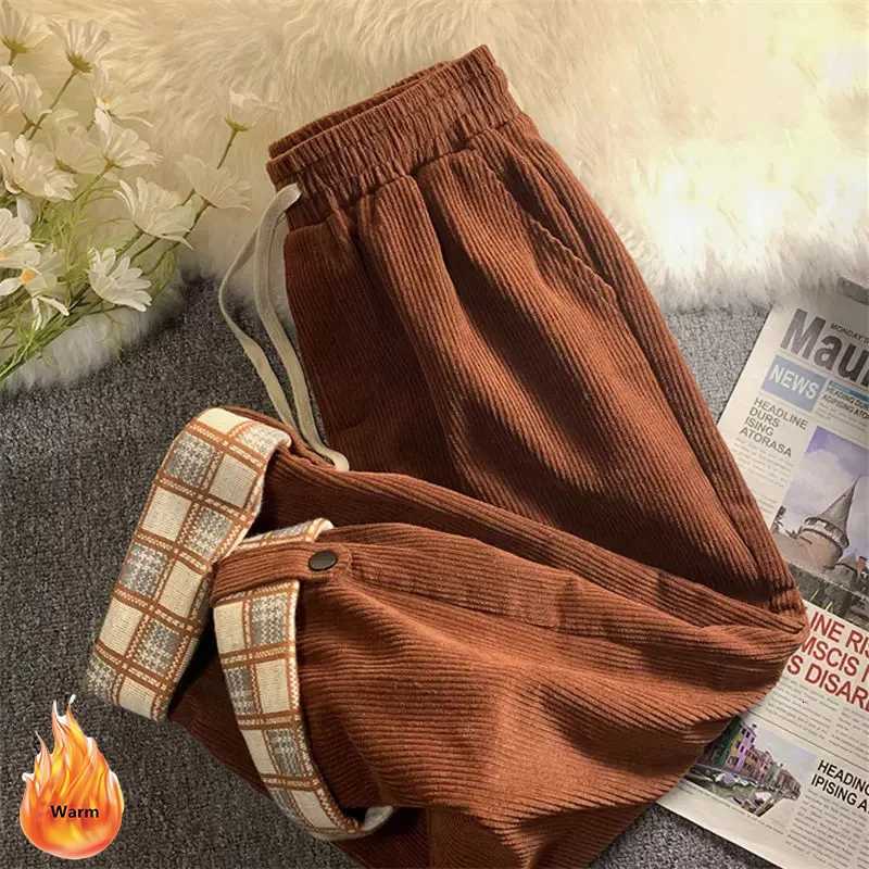 Winter Corduroy Plush Velvet Lined Anklelength Pantalons Women Casual Big Size Straight Pants Baggy Thicken Warm Trouser 145kgT251025