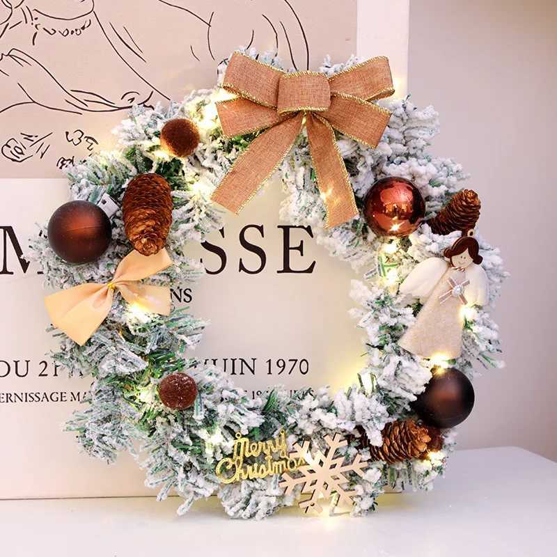 Christmas Decorations 40cm Snowfall Christmas Wreath 2025 New Christmas Door Hanging Vine Circle Scene Decoration Props C251024