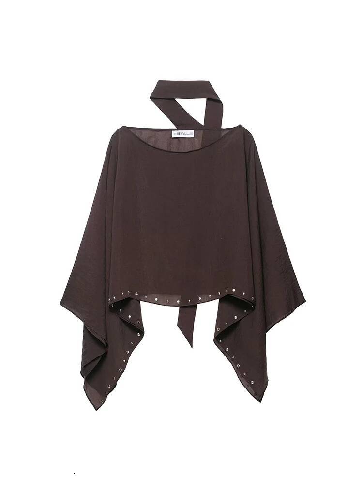 Elegant Women Holiday Chic Rivet Decoration Pullover Scarf Collar Long Sleeve Loose Cloak Ladies Summer Outwear dongdumaoyi