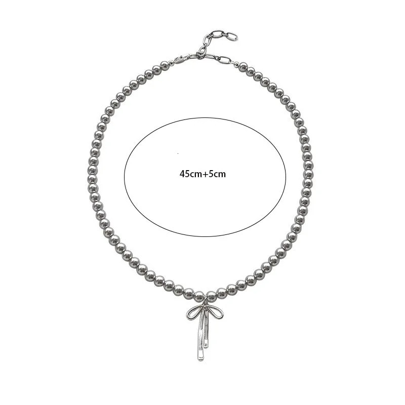 Fashionable Choker with Pendant Graceful Bowknot Pendant Choker Necklace with Gray Pearls Neck Jewelry Accessories 251023