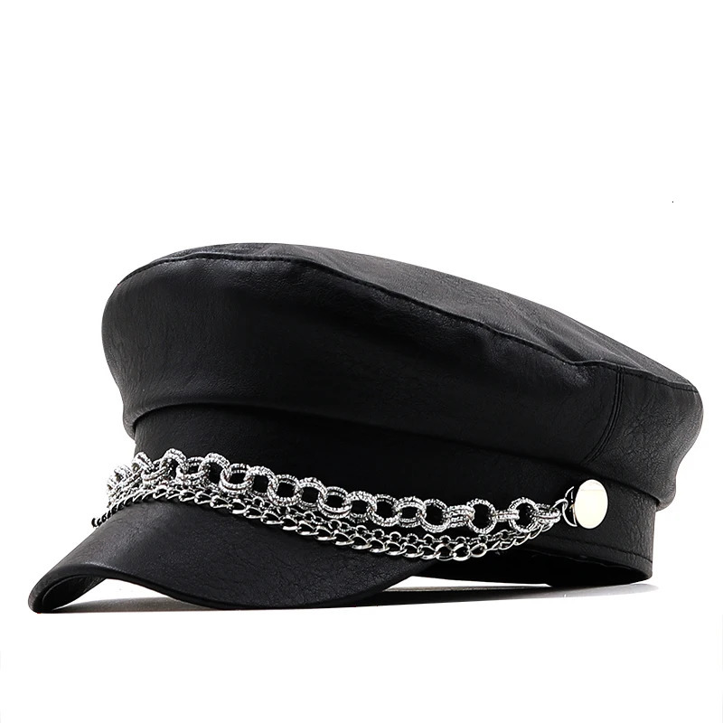Women Ladies Autumn Winter Beret Hat PU Leather British Style Flat Top Octagonal Cap Adjustable Female Hat 251023
