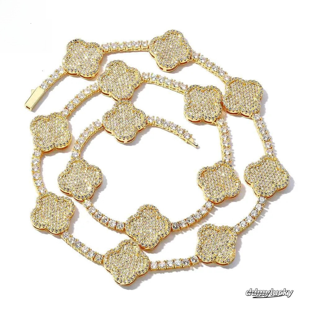 Hip Hop Fine Jewelry Four-Leaf Clover Tennis Necklace Women Gold Plated 3A Zircon Iced Out Bling Dia Chain Ddmylucky